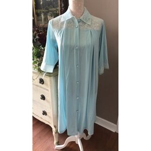 Vtg 60s Robe Dressing Gown Henson Kickernick Nylon Lace Chiffon Blue Women's S